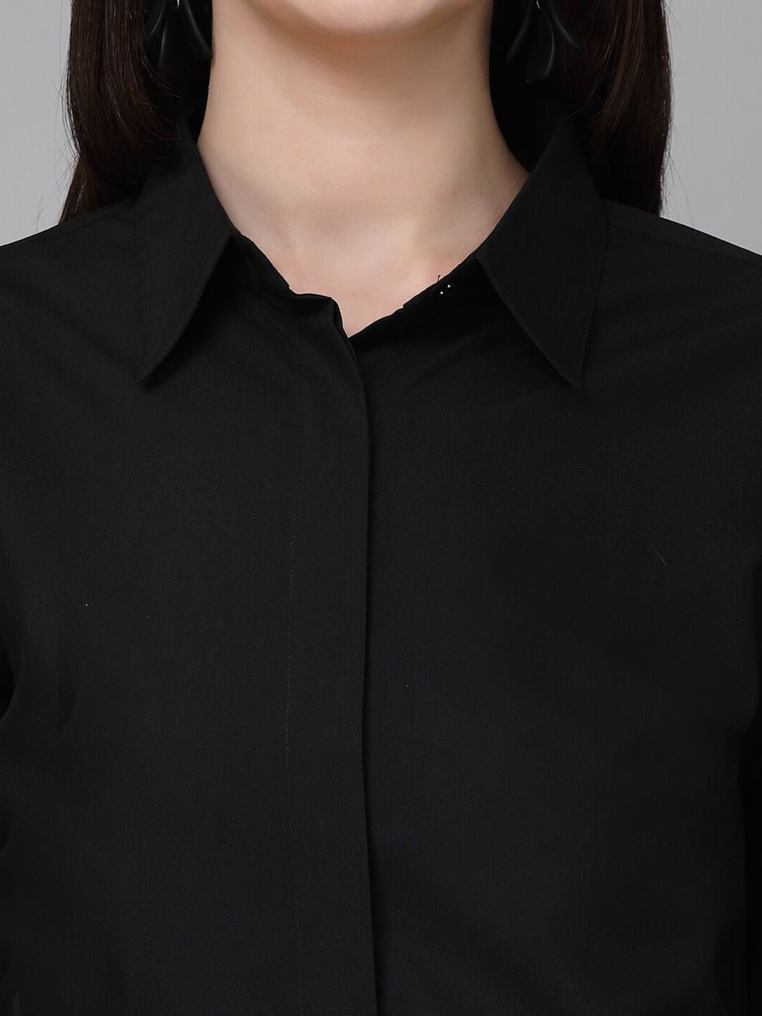Style Quotient Black Smart Spread Collar Formal Shirt