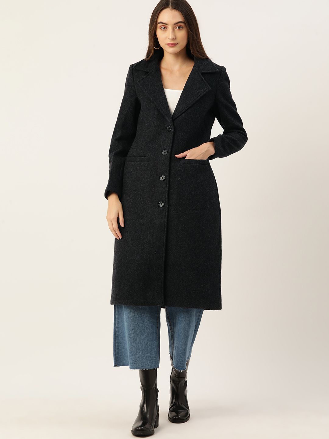 DressBerry Women Solid Fuzzy Longline Overcoat