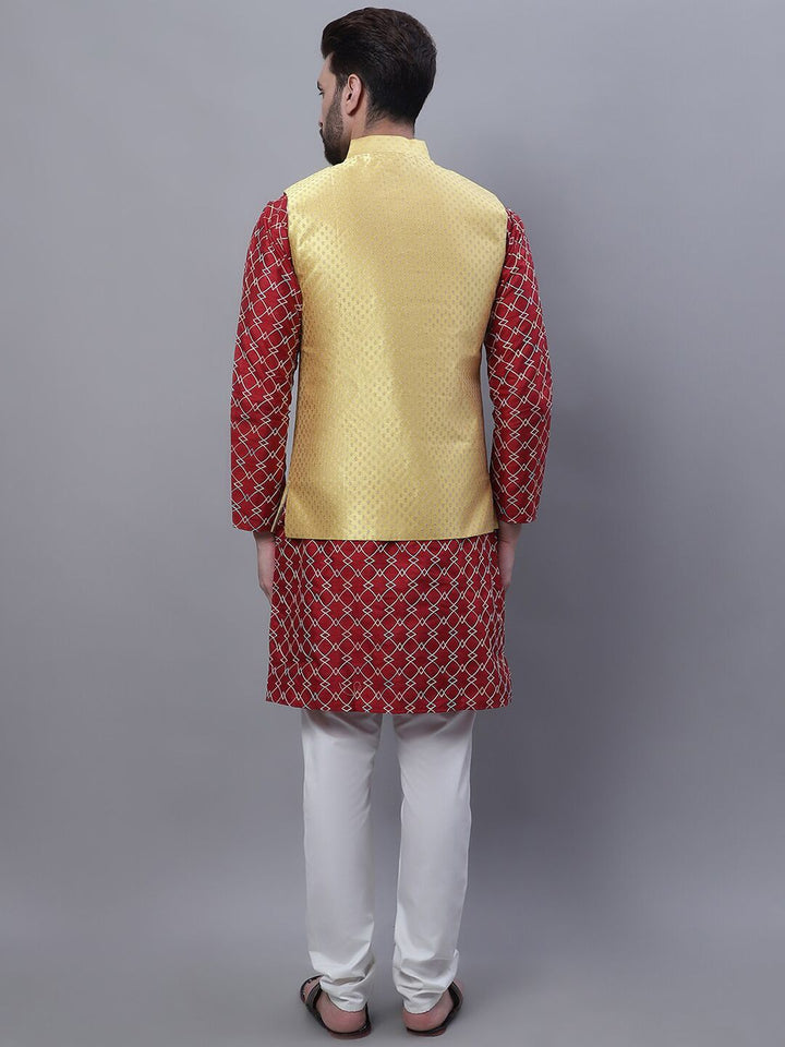 SOJANYA Embroidered Thread Work Kurta With Churidar With Nehru Jacket