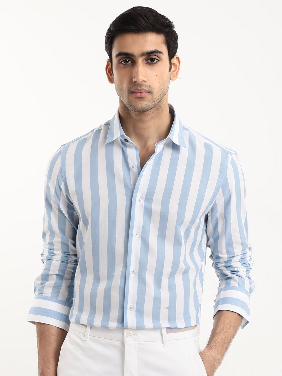 RARE RABBIT Men Leeds Slim Fit Vertical Striped Cotton Shirt