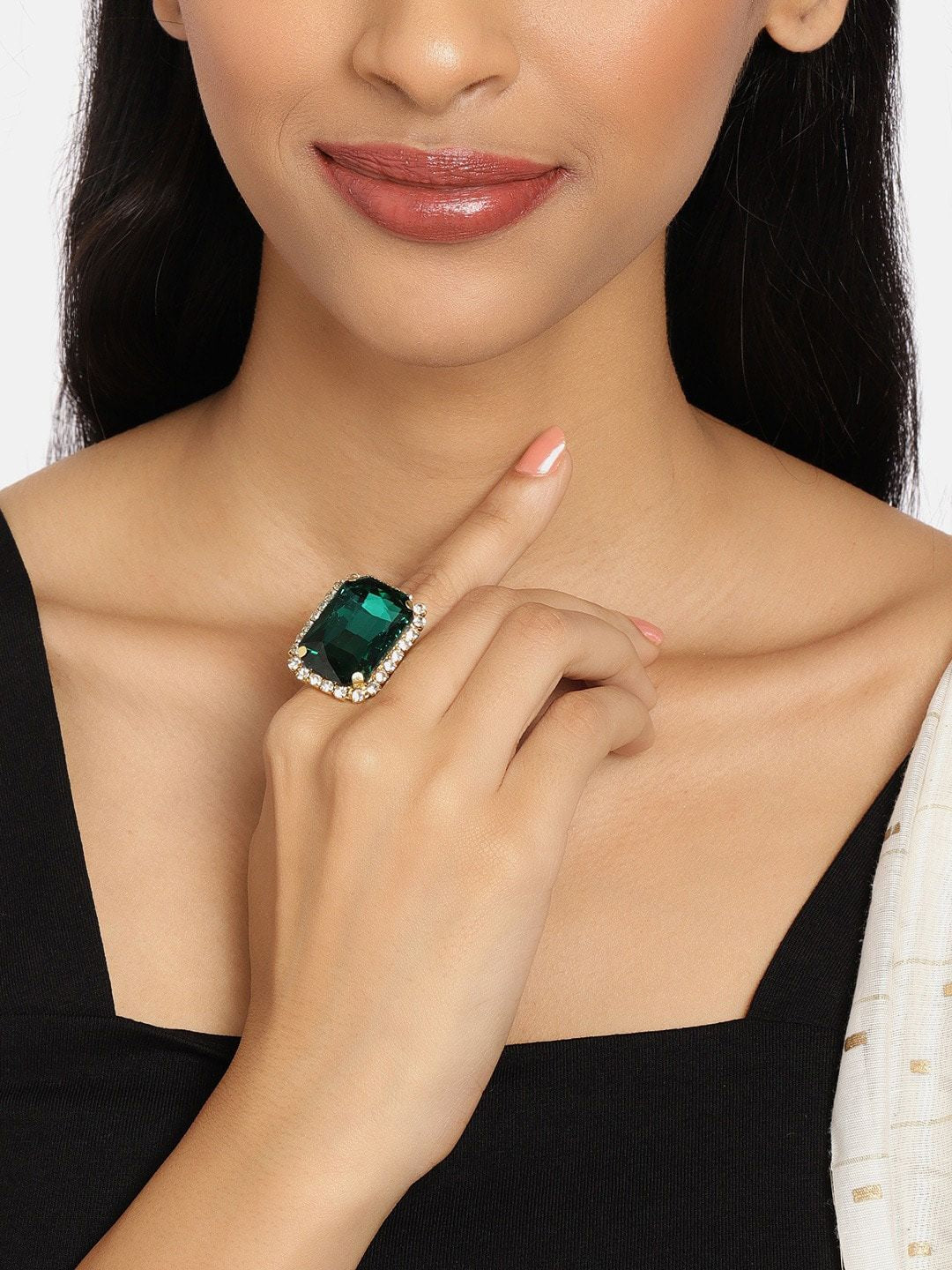 Set Mutiara Zaveri 3 Cincin Jari Boleh Laras Bertampal Batu Bersalut Emas