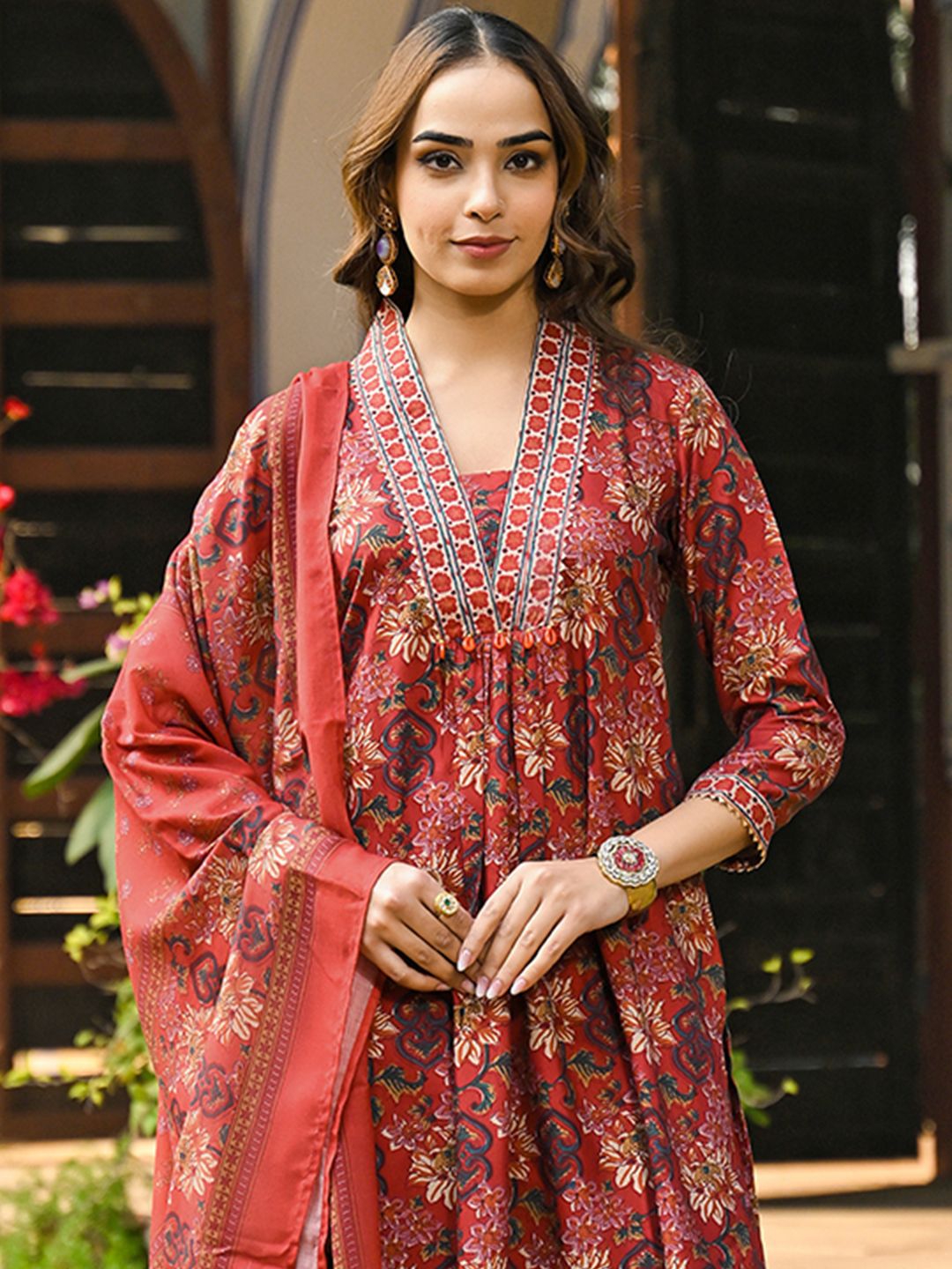 KALINI Women Floral Printed Regular Kurta with Trousers & With Dupatta