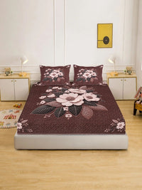 KLOTTHE Brown & Pink Floral 400 TC King Bedsheet with 2 Pillow Covers