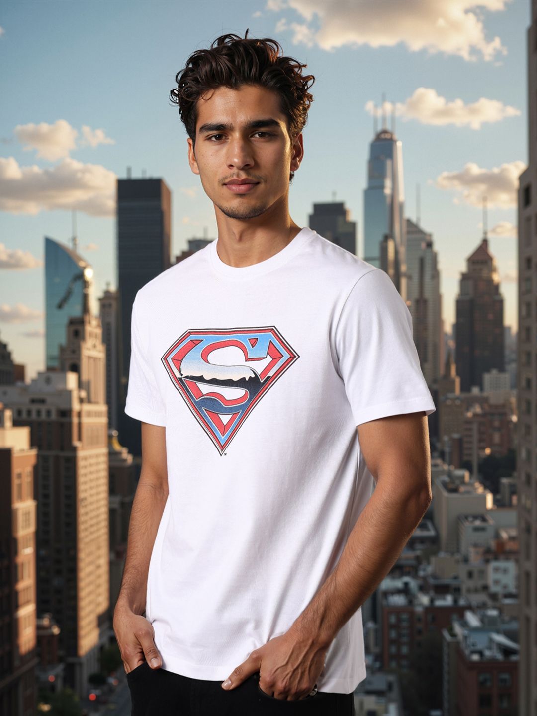 The Indian Garage Co Men Superman Graphic Printed Round Neck Cotton Slim Fit T-shirt