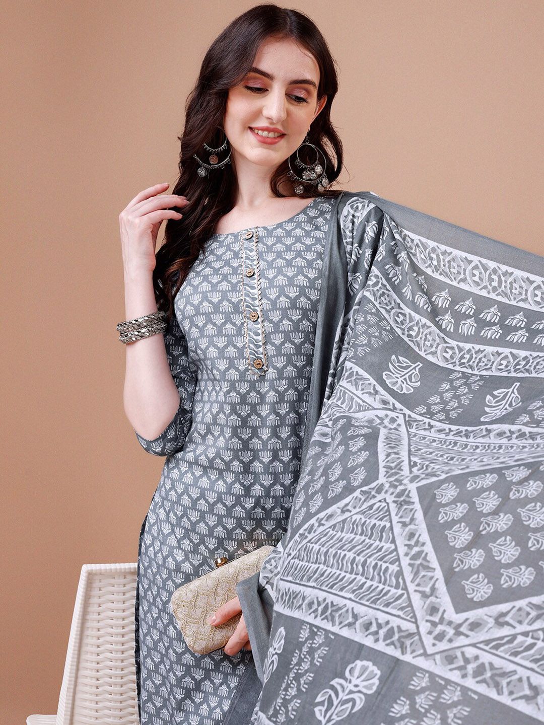 KALINI Ethnic Motifs Printed Regular  Gotta PattiKurta With Trousers & Dupatta