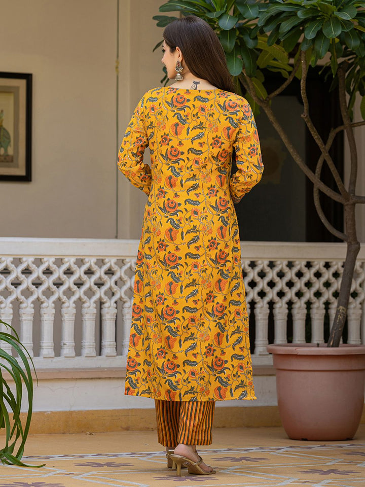 KALINI Floral Printed Regular Cotton Blend Kurta with Trousers With Dupatta