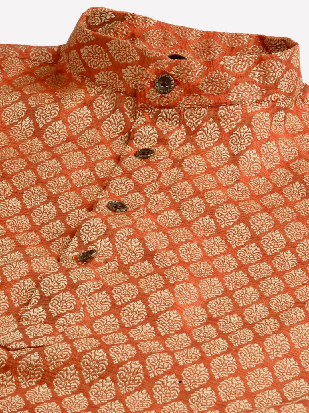 SOJANYA Men Orange Ethnic Motifs Kurta with Churidar & Nehru Jacket