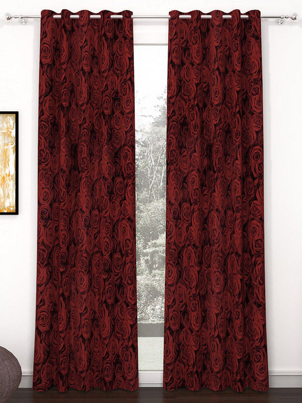 Story@home Red & Black 2 Pieces Floral Printed Door Curtains