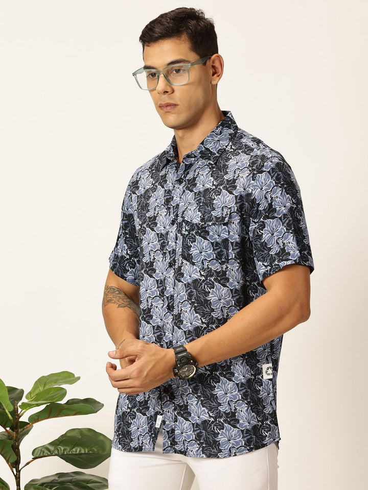 Thomas Scott Men Premium Floral Printed Cutaway Collar Casual Shirt
