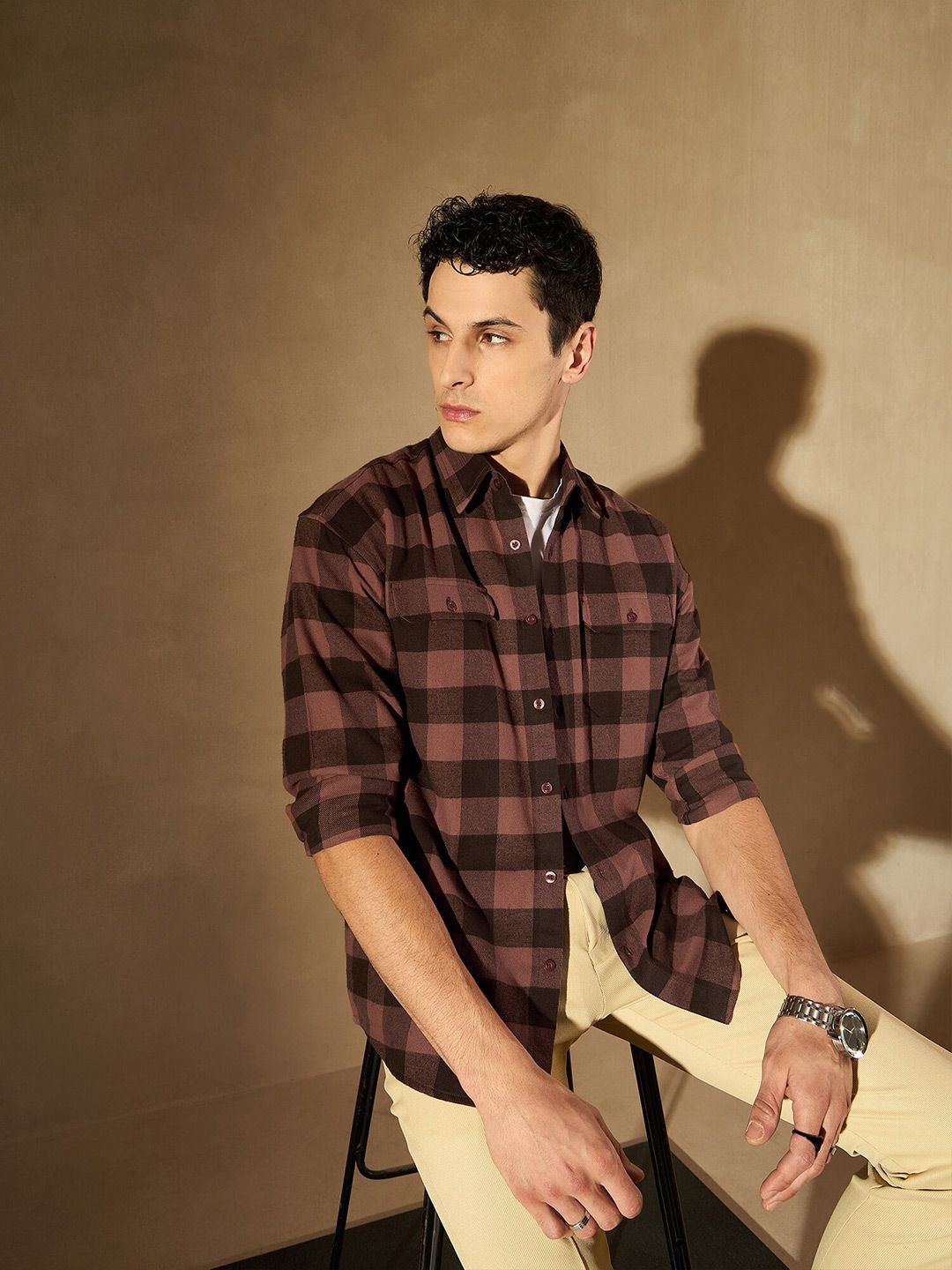 DENNISON Smart Buffalo Checks Cotton Checked Casual Shirt