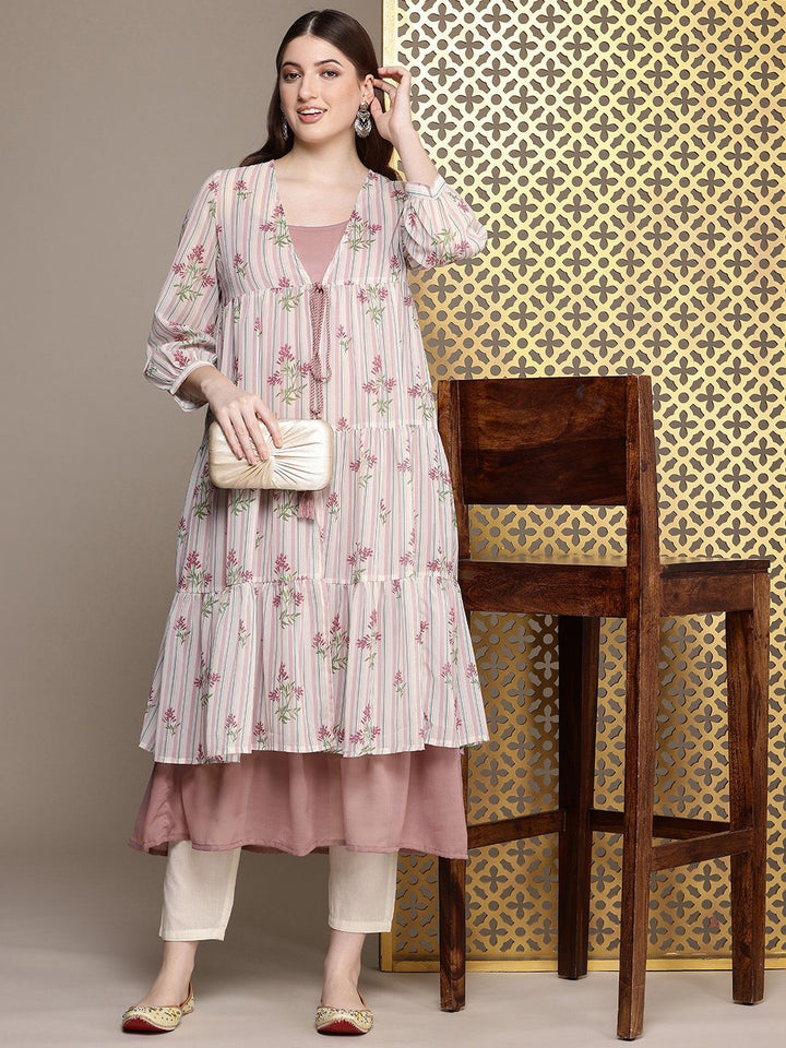 House of Pataudi Shoulder Straps A-Line Jashn Kurta Comes With Printed Jacket