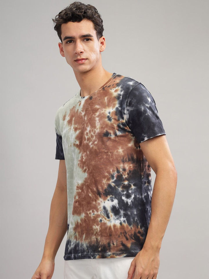 ADRO Tie & Dye Printed Round Neck Short Sleeves Regular Fit Cotton T-shirt