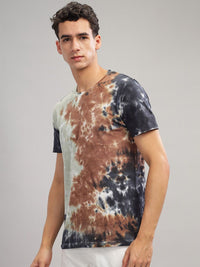 ADRO Tie & Dye Printed Round Neck Short Sleeves Regular Fit Cotton T-shirt