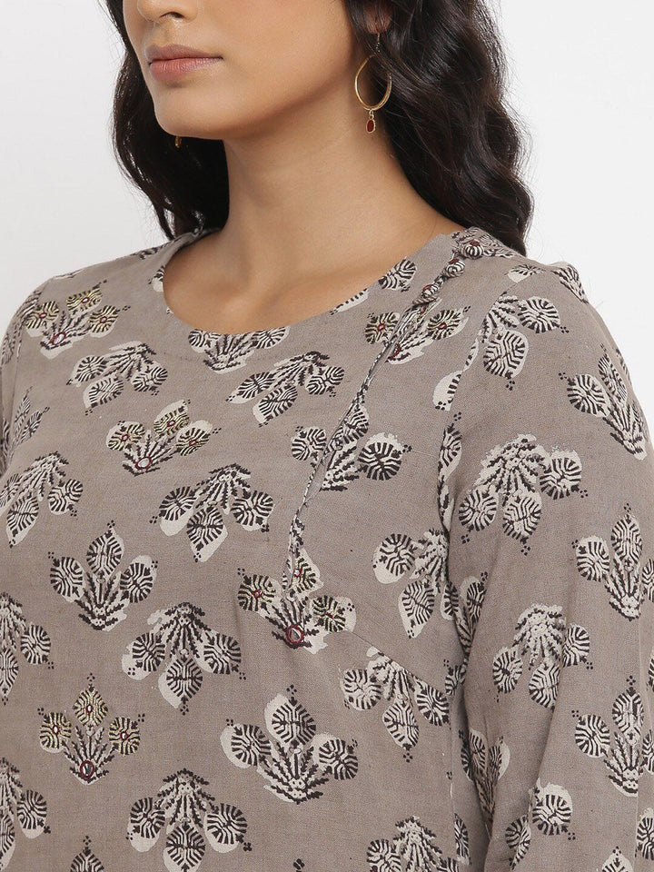W The Folksong Collection Women Grey Ethnic Motifs Thread Work Kurta