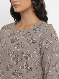 W The Folksong Collection Women Grey Ethnic Motifs Thread Work Kurta