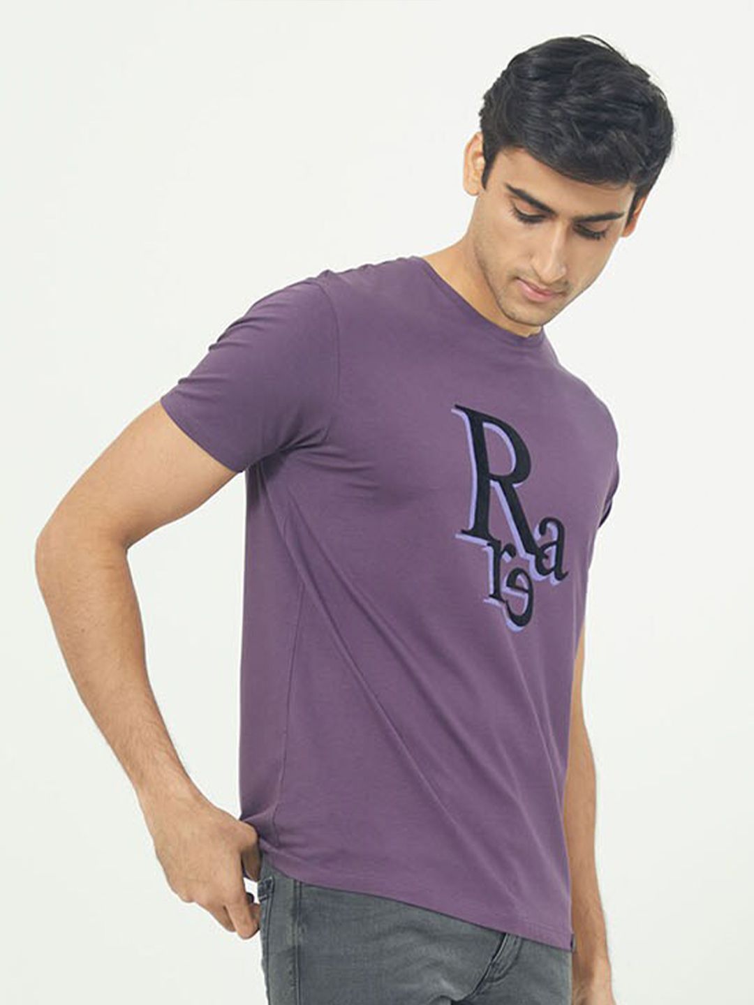 RARE RABBIT Men Cero Typography Printed Slim Fit Cotton T-Shirt