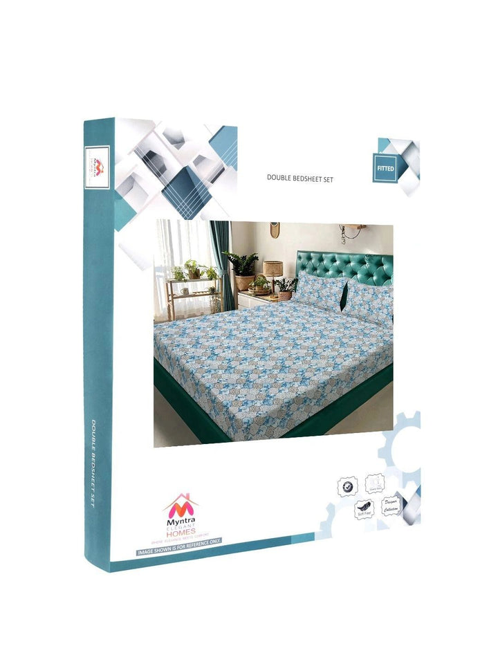 Myntra Elegant Homes Blue Floral 300 TC Cadar Katil King dengan 2 Sarung Bantal