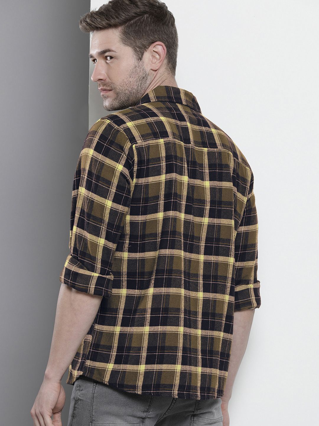 The Indian Garage Co Men Regular Fit Checked Double Flap Pocket Flannel Shirt