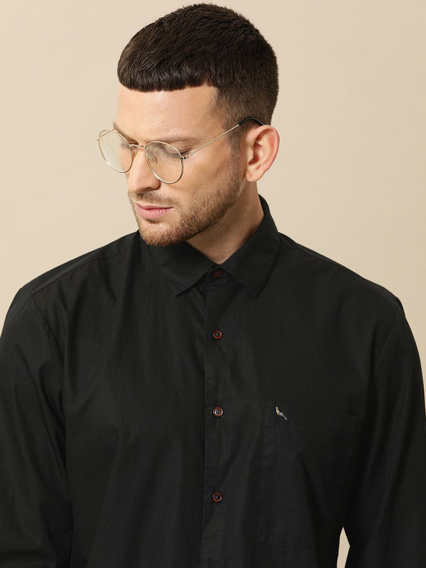 Mr Bowerbird Men Black Solid Tailored Fit Casual Shirt