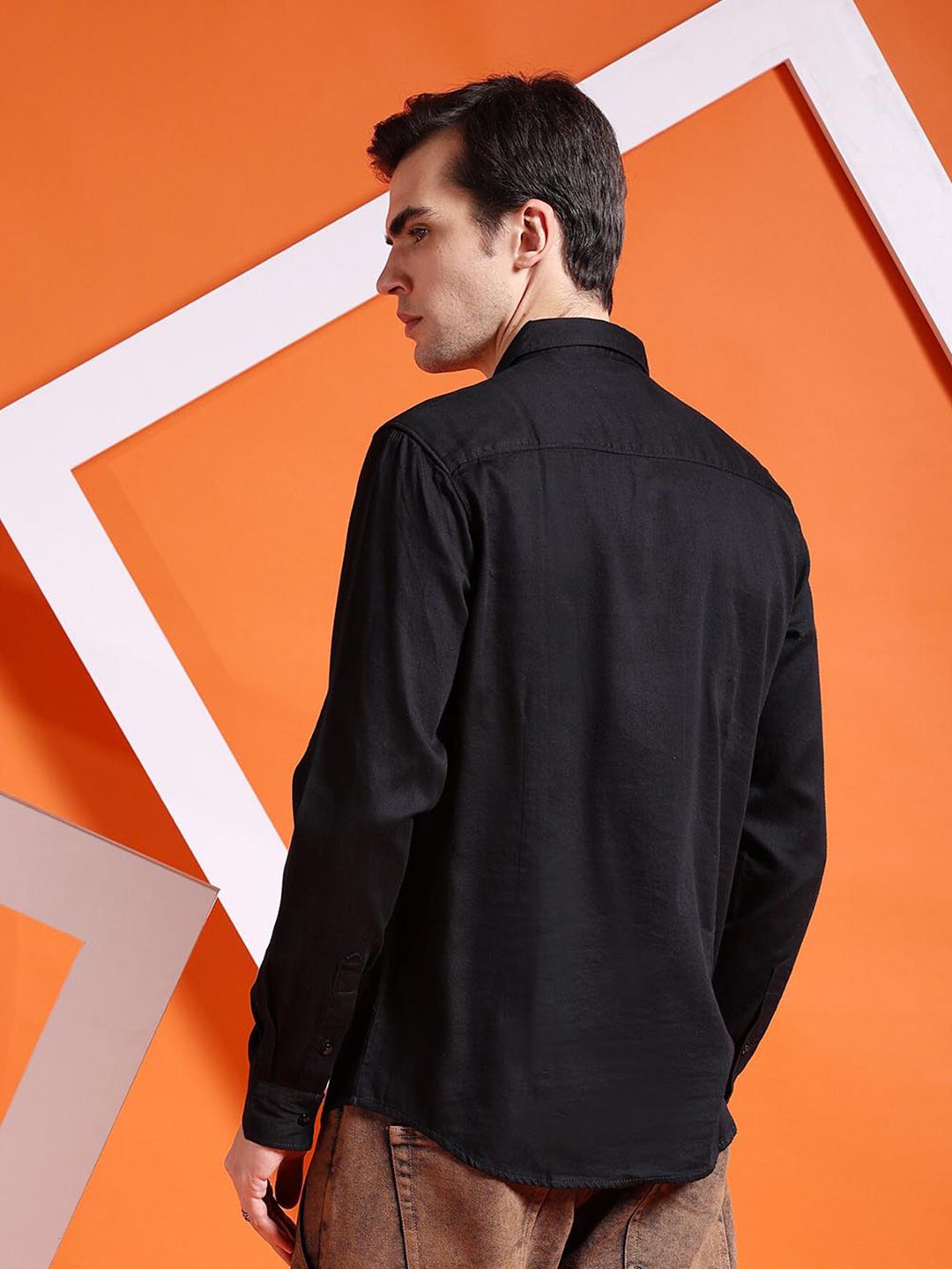The Indian Garage Co Black Slim Fit Graphic Printed Spread Collar Cotton Casual Shirt