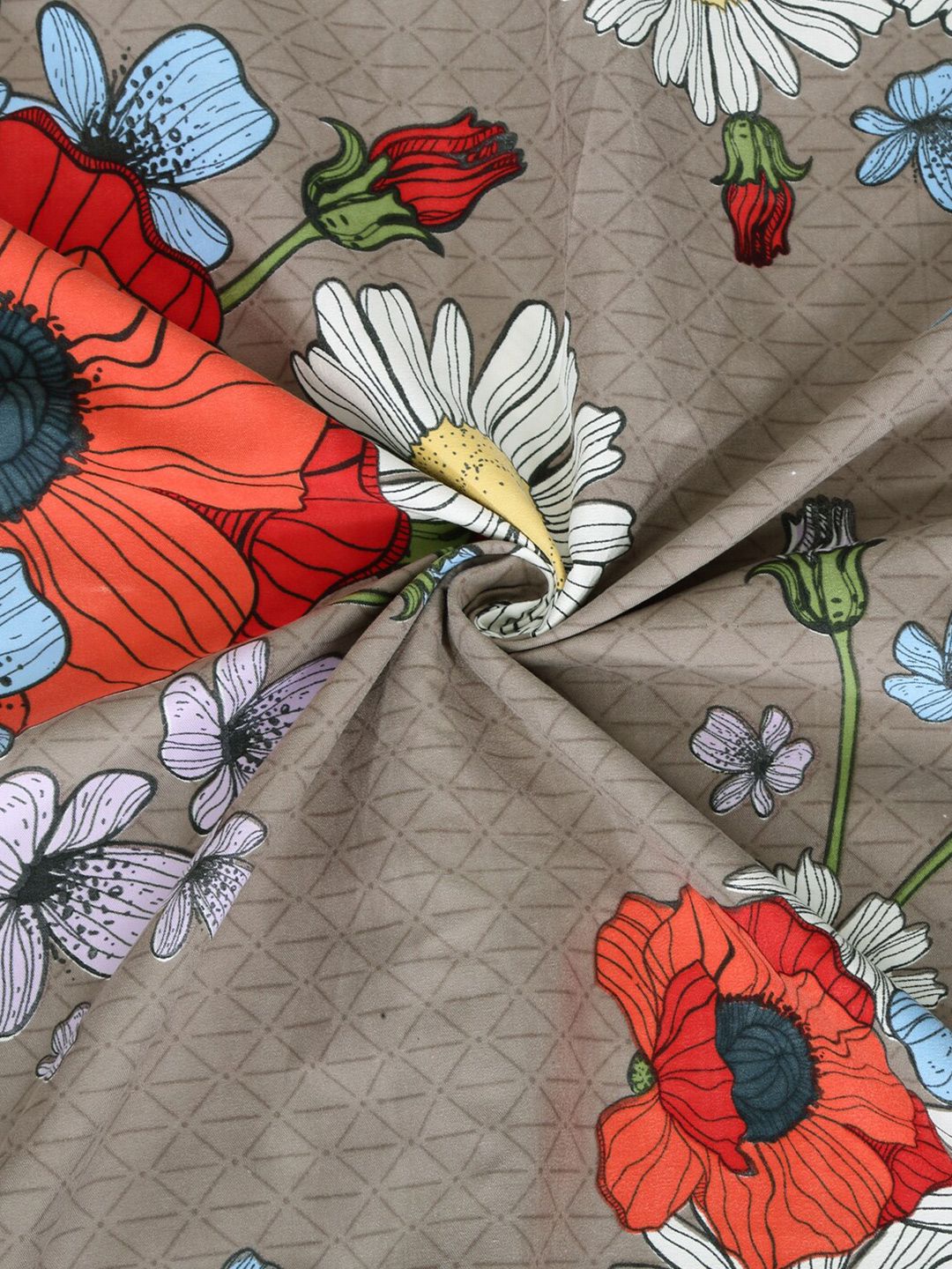 KLOTTHE Grey Floral Polycotton 210 TC King Fine Bedsheet with 2 Pillow Covers-108 x 108 inches