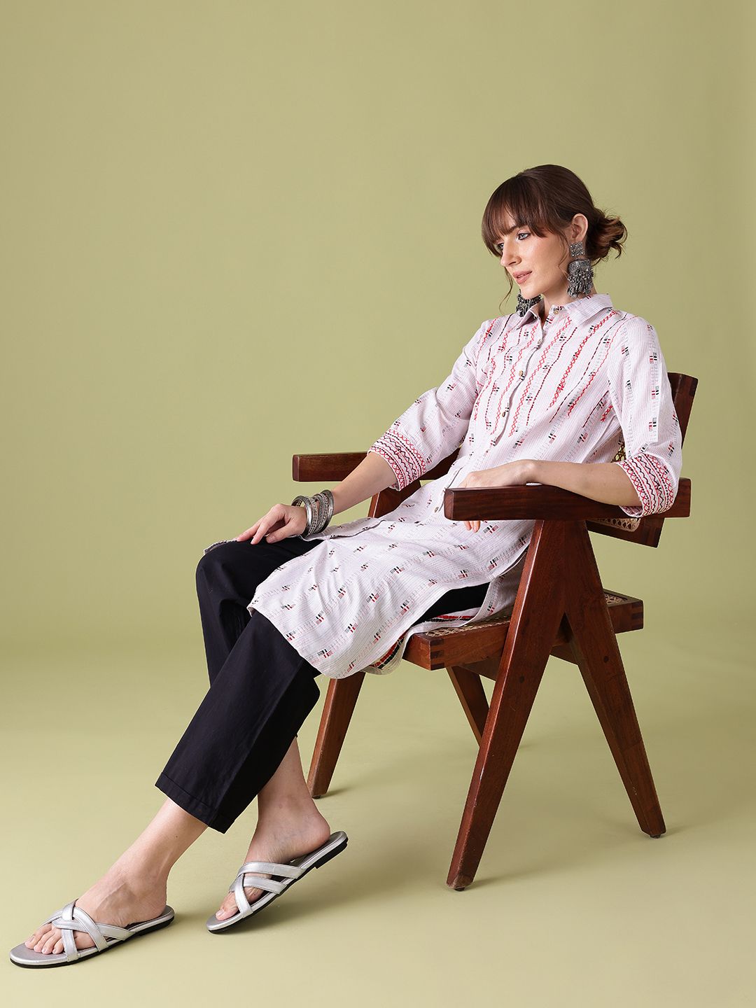 Anouk Woven Design High-Low Kurta
