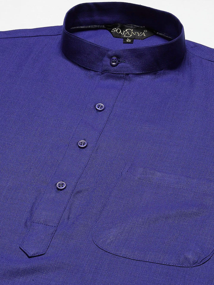 SOJANYA Lelaki Navy Blue Motif Etnik Sulam Kurta Churidar