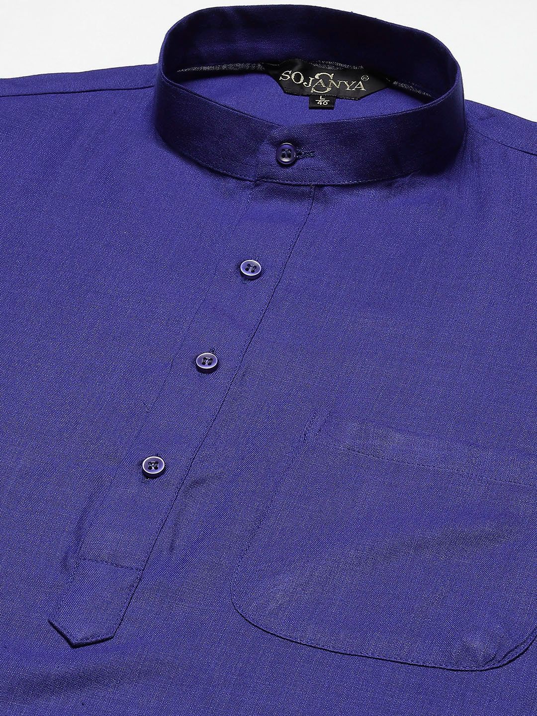 SOJANYA Lelaki Navy Blue Motif Etnik Sulam Kurta Churidar