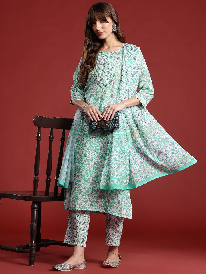 Anouk Floral Printed Regular Gotta Patti Kurta with Trousers & Dupatta