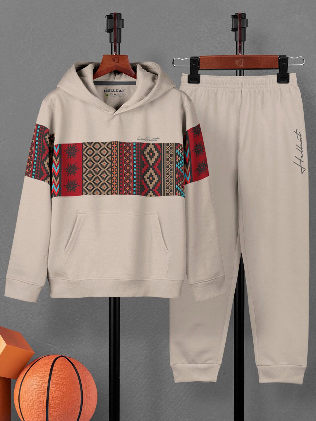 HELLCAT Boys Printed Hooded Sweatshirt With Joggers