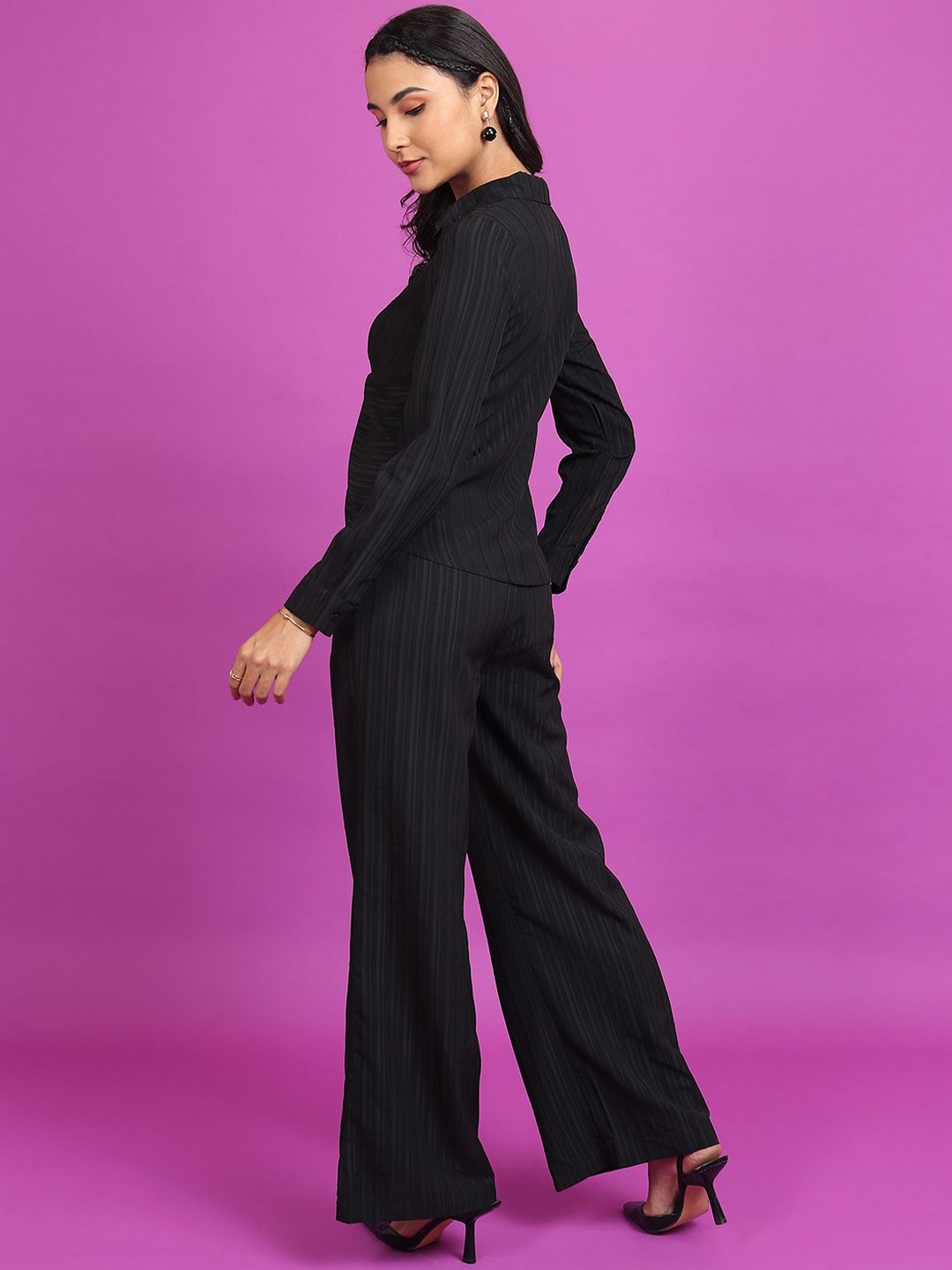 Tokyo Talkies Striped Shirt & Flared Trousers
