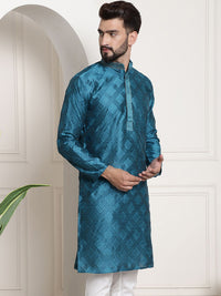 SOJANYA Ethnic Motifs Printed Mandarin Collar Thread Work Silk Cotton Kurta
