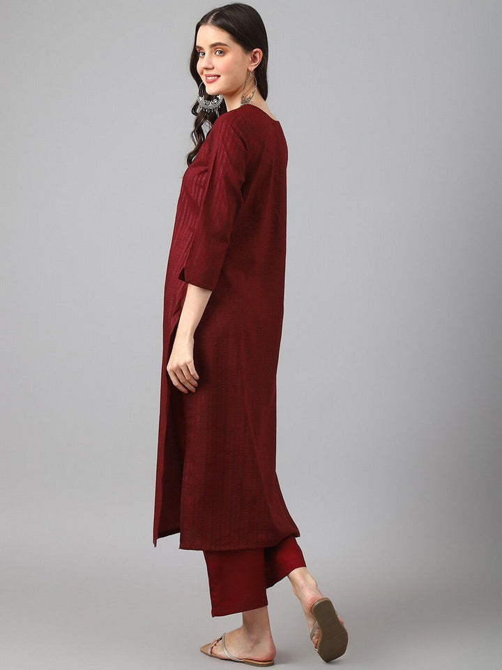 KALINI Striped Regular Thread Work Kurta with Palazzos