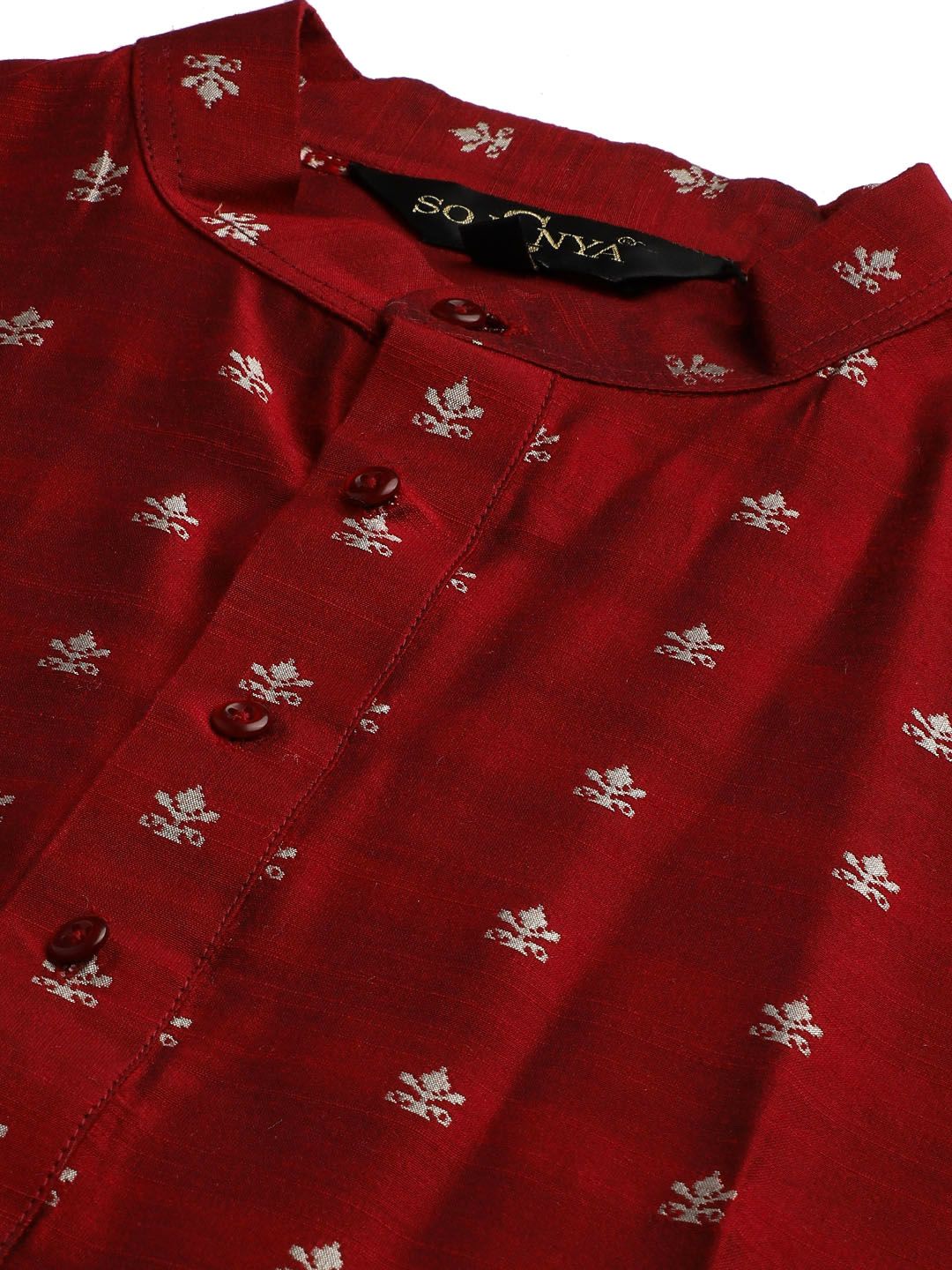 SOJANYA Kurta Motif Etnik Maroon Lelaki dengan Jaket Churidar & Nehru