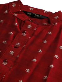 SOJANYA Kurta Motif Etnik Maroon Lelaki dengan Jaket Churidar & Nehru