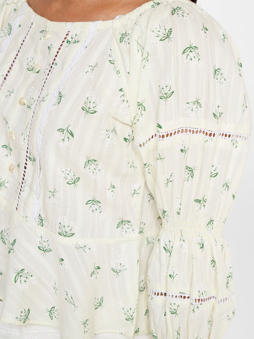 AND Floral Print Pure Cotton Cinched Waist Top