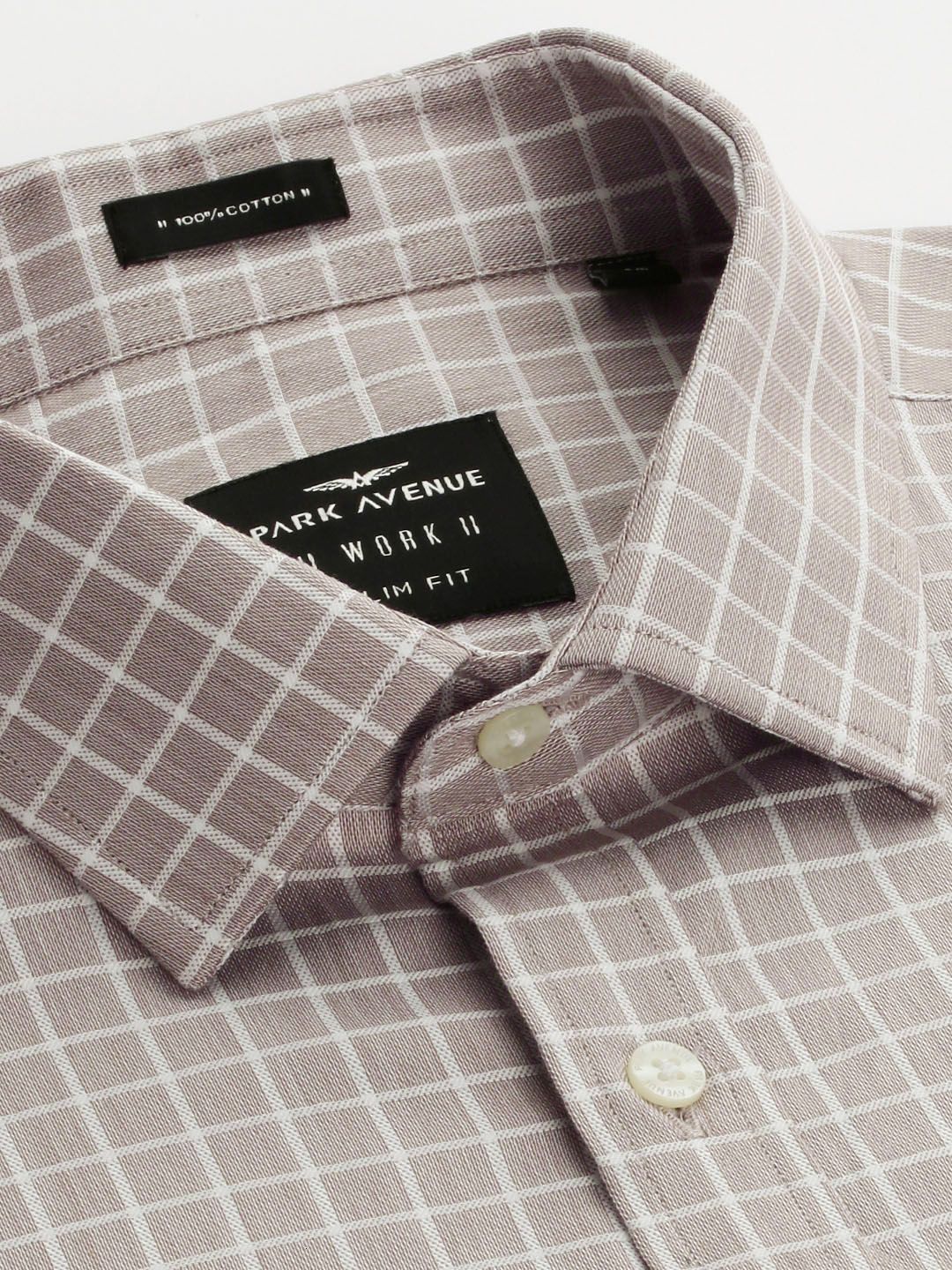 Park Avenue Pure Cotton Slim Fit Grid Tattersall Checked Formal Shirt