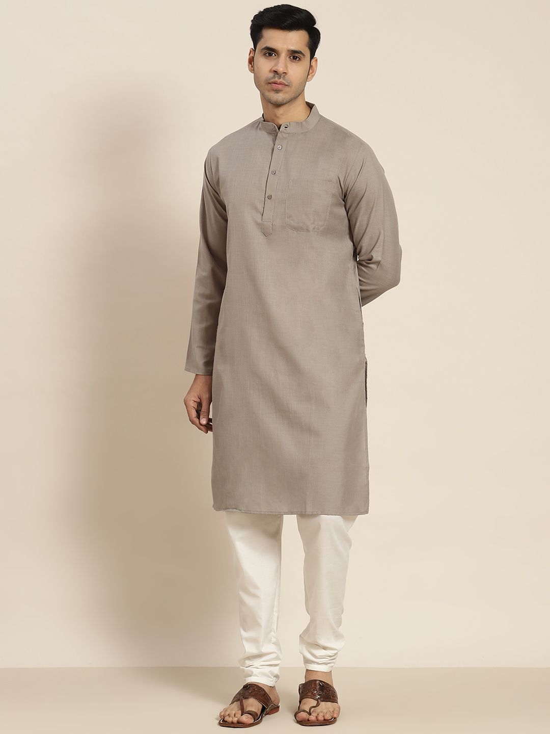 SOJANYA Lelaki Grey Solid Kurta