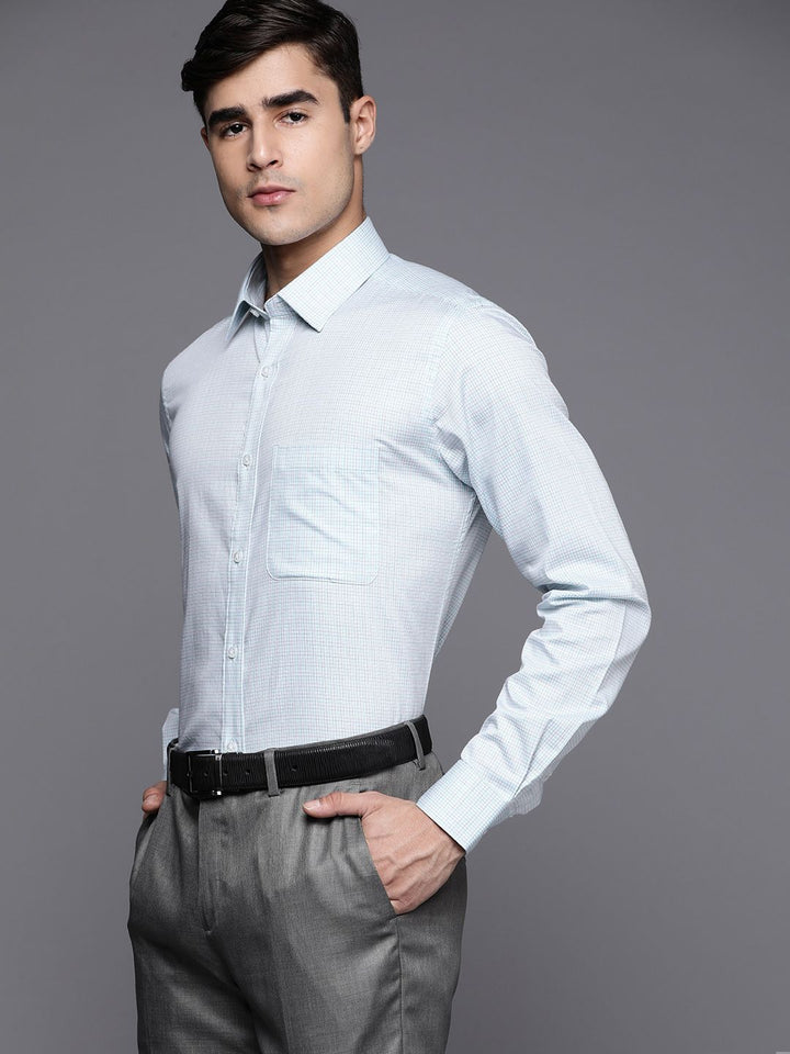 Raymond Men Blue Pure Cotton Slim Fit Checked Formal Shirt