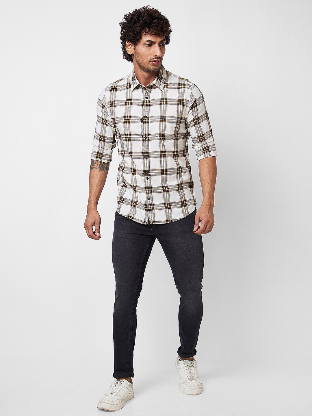 SPYKAR Long Sleeves Regular Fit Tartan Checks Opaque Checked Pure Cotton Casual Shirt