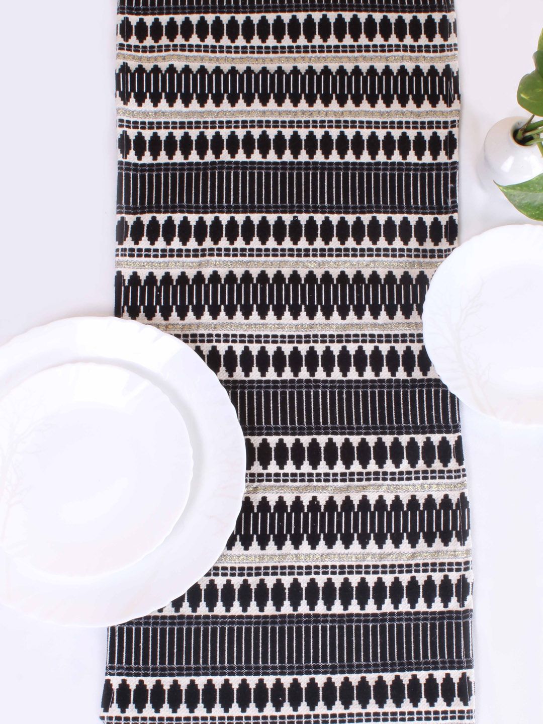 STITCHNEST Black & White Striped Acrylic Table Runner