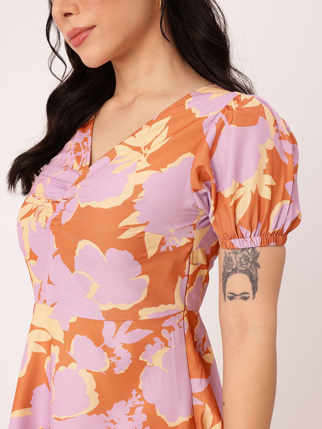 DressBerry Charming Blossom Printed Gathered A-Line Mini Dress