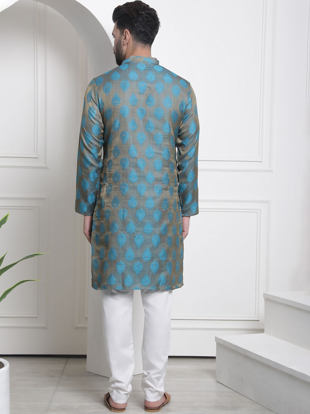 SOJANYA Woven Design Mandarin Collar Angrakha Kurta with Churidar