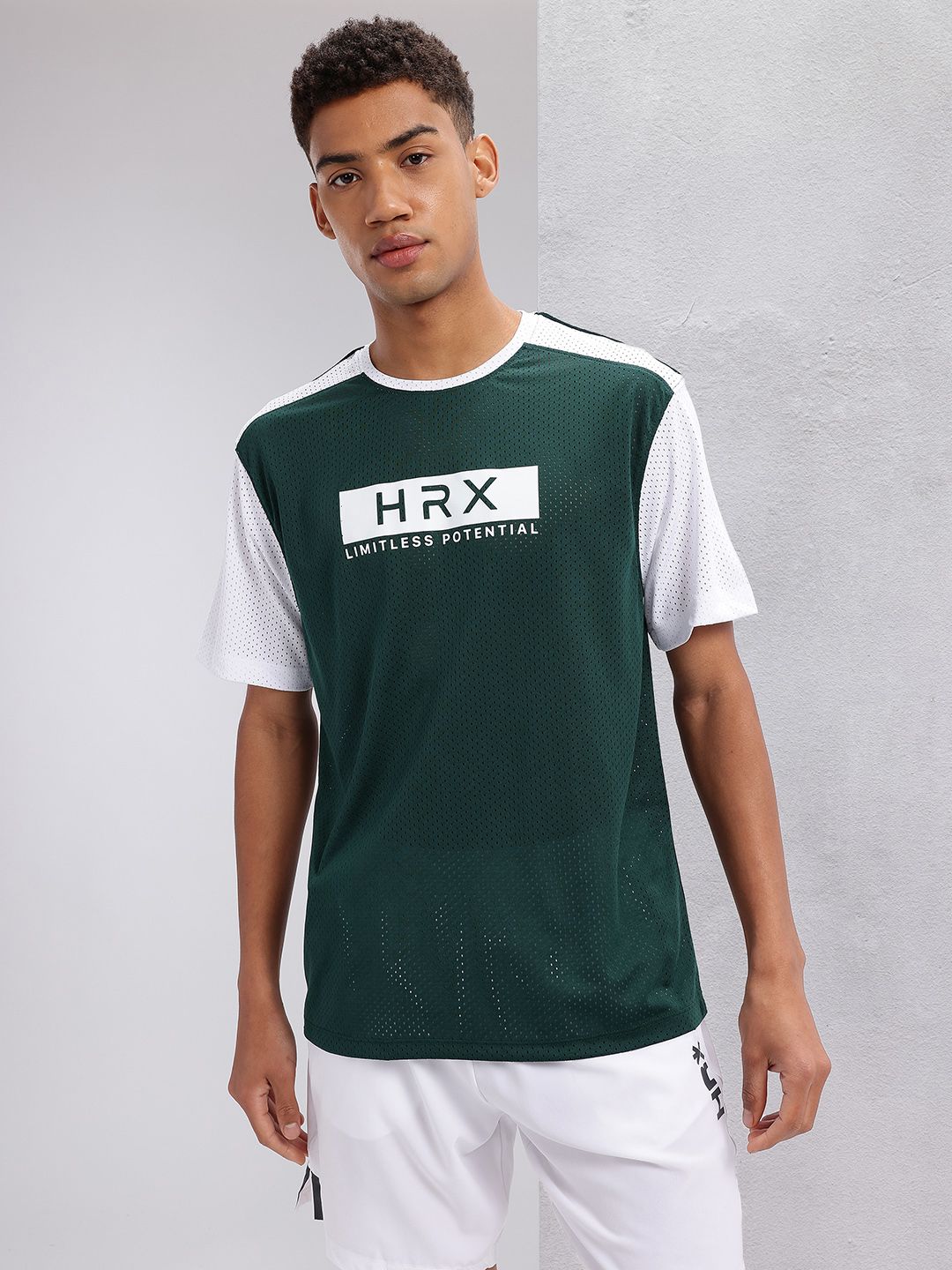 HRX by Hrithik Roshan Perforated Typography Printed Rapid-Dry Training T-shirt