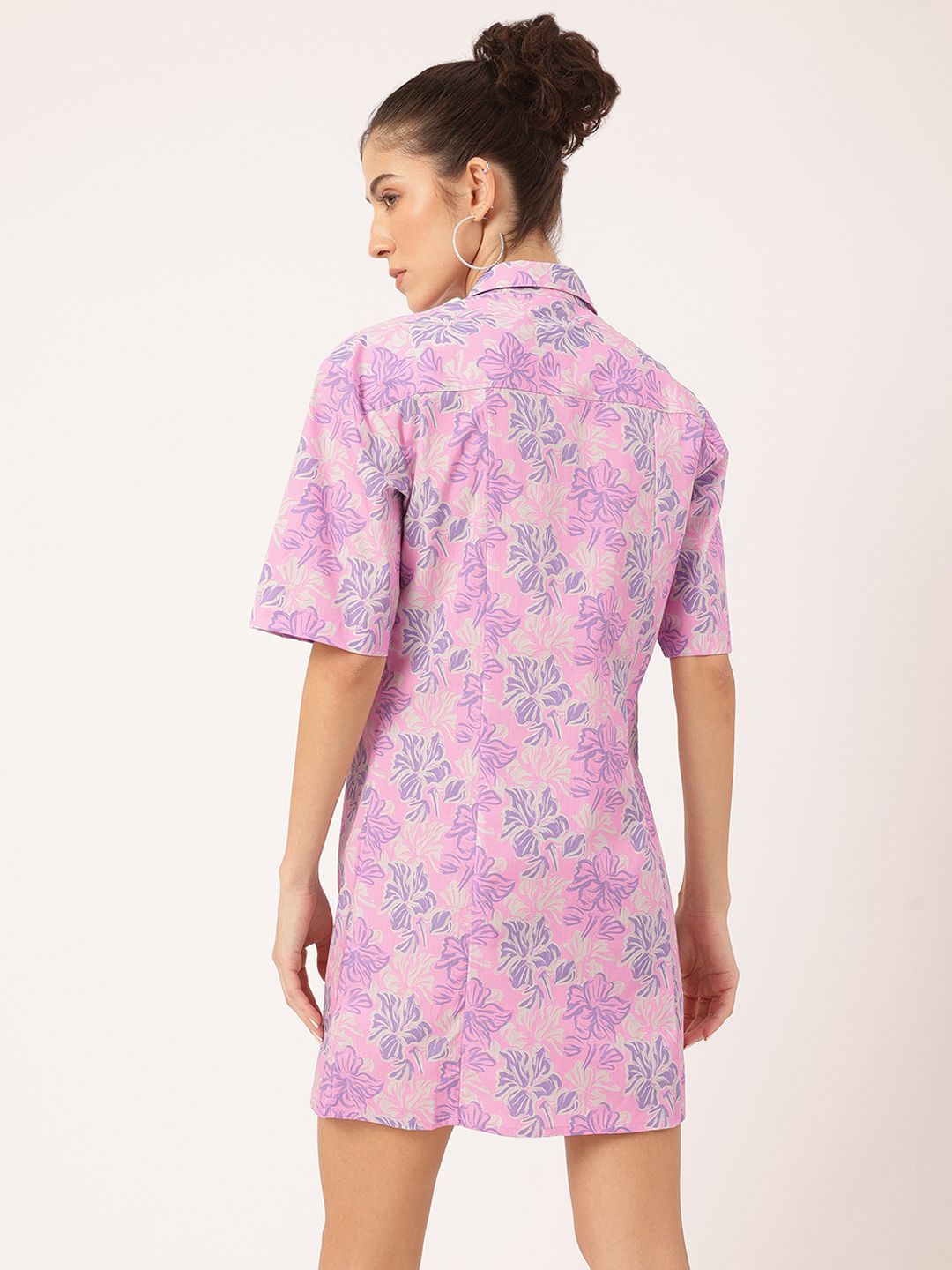DressBerry Motifs Floral Print Mini Shirt Dress