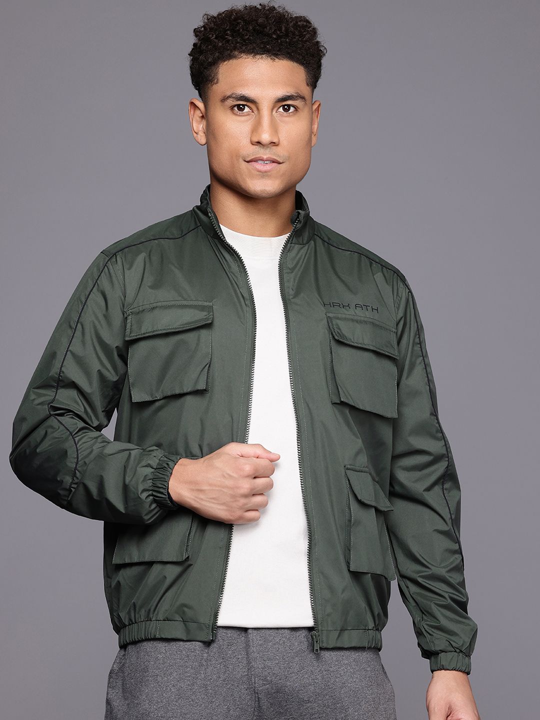 HRX by Hrithik Roshan Longline Cargo-Style Tailored Jacket