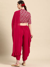 Libas Pure Georgette Ruffled Detail Dhoti Saree with Stitched Blouse