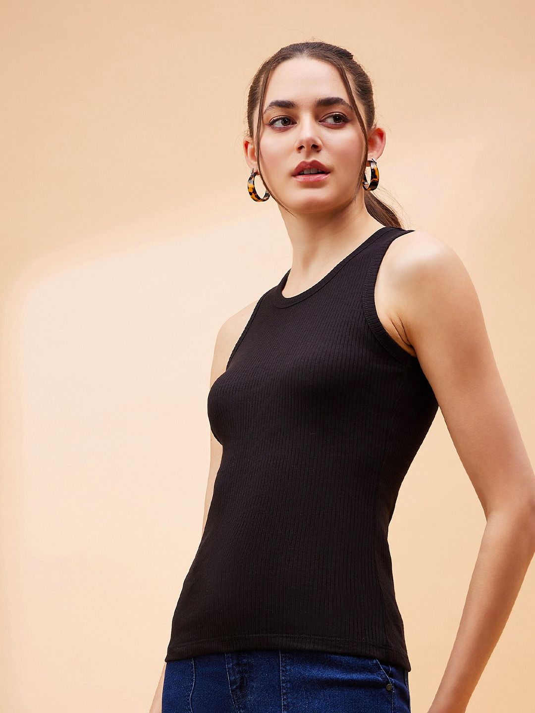 SASSAFRAS BASICS Black Cotton Tank Top