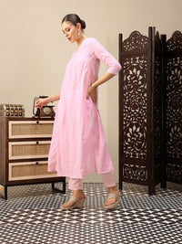 House of Pataudi Chikankari Floral Embroidered Jashn Kurta with Trousers & With Dupatta