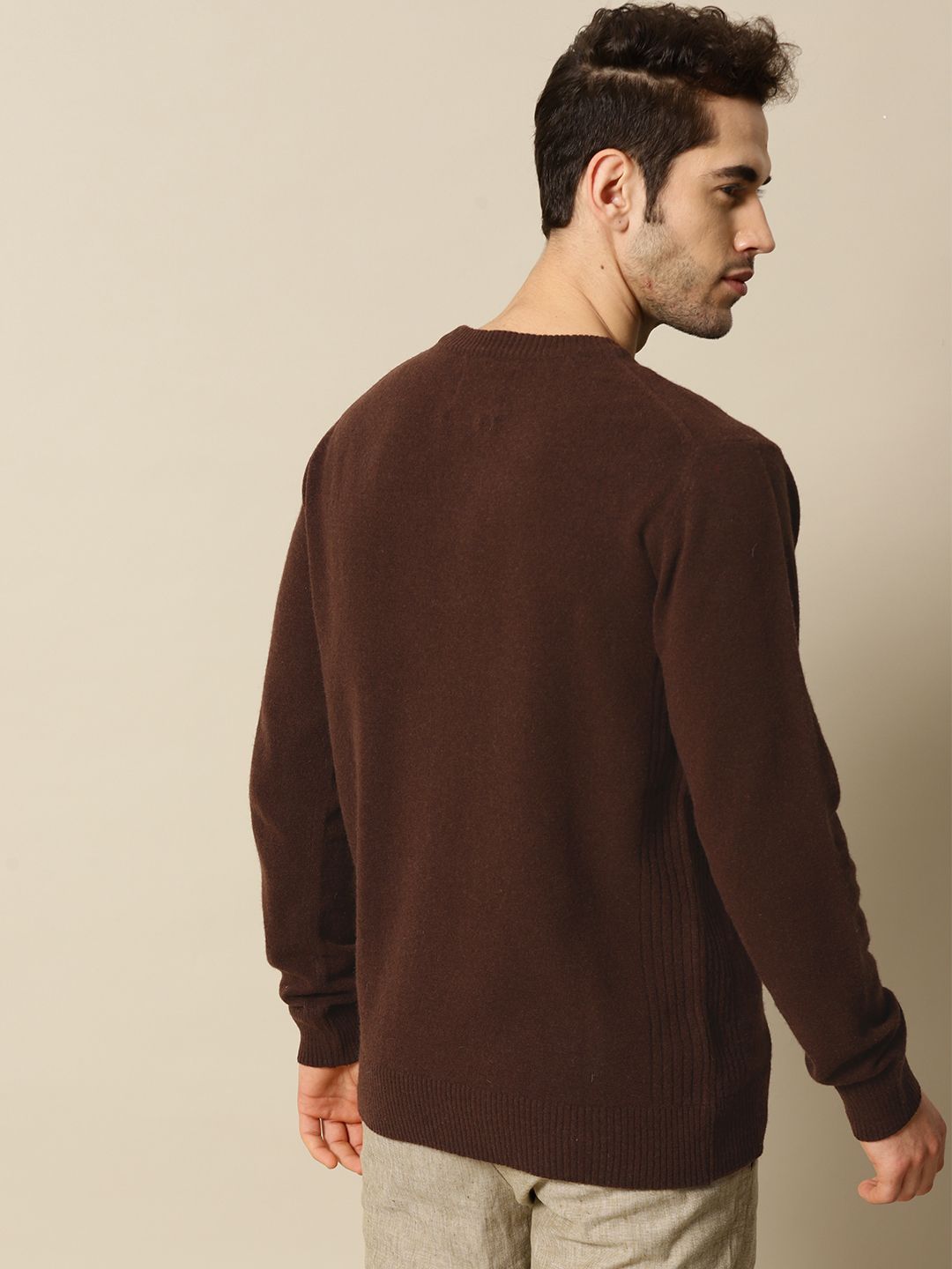Mr Bowerbird Men Coffee Brown Side Ribbed Woollen Jumper